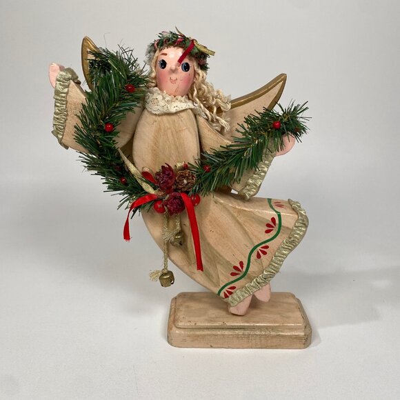 Vintage Wooden Angel Figurine Christmas Décor – 13" –‎ Hand-Painted – RARE - Picture 7 of 7